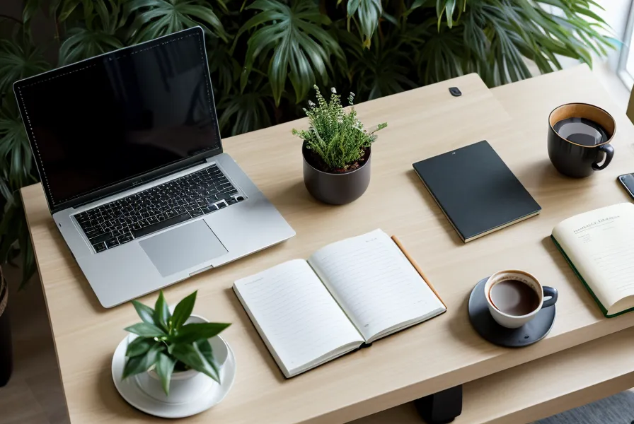 Höhenverstellbarer Holzschreibtisch im Homeoffice als Symbol für automatisierte Abläufe beim Einrichten von Order Bumps